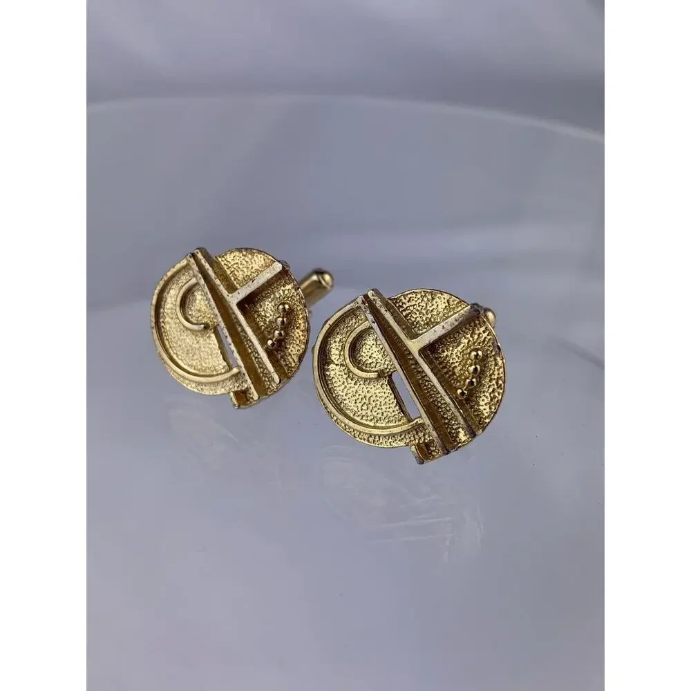 Modernist 80’s Style Gold Tone Cufflinks Abstract Large Statement Vintage
